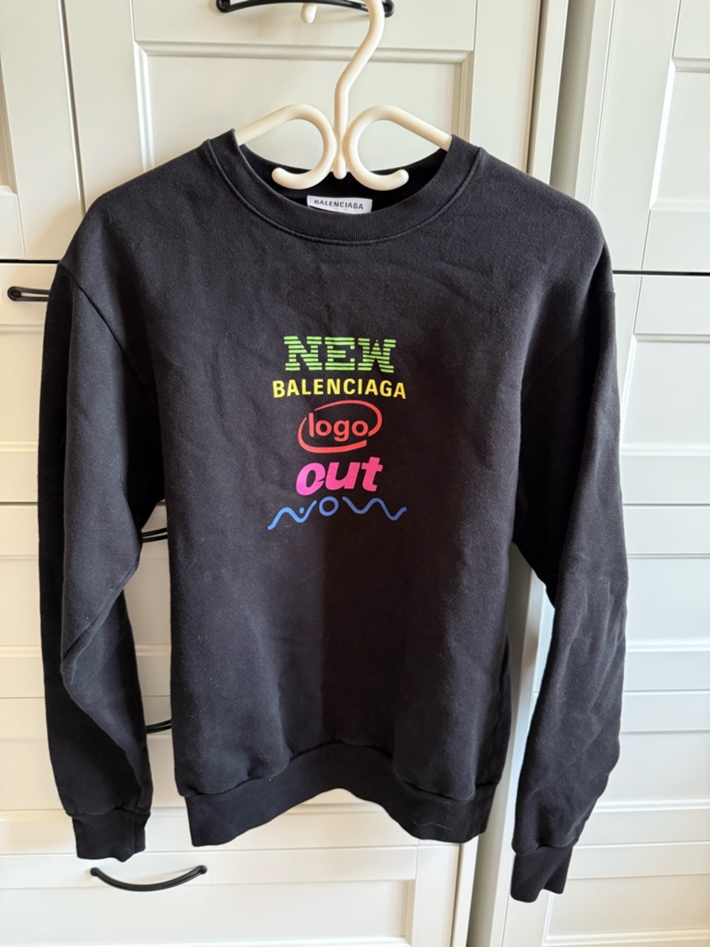 Balenciaga Black Crewneck with Neon Multi-Color Logo